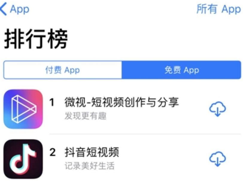 腾讯微视登顶AppStore 超越抖音